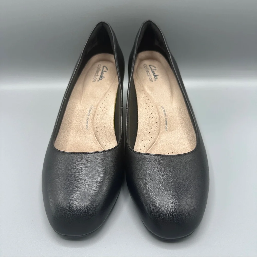 Clarks Leather Comfort Slip On Wedge Pump Shoes Women’s Size 10M Black